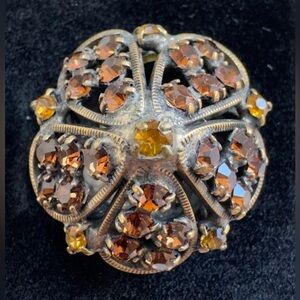 Vintage Adjustable Dome Cocktail Ring  Antiqued Gold Tone Statement